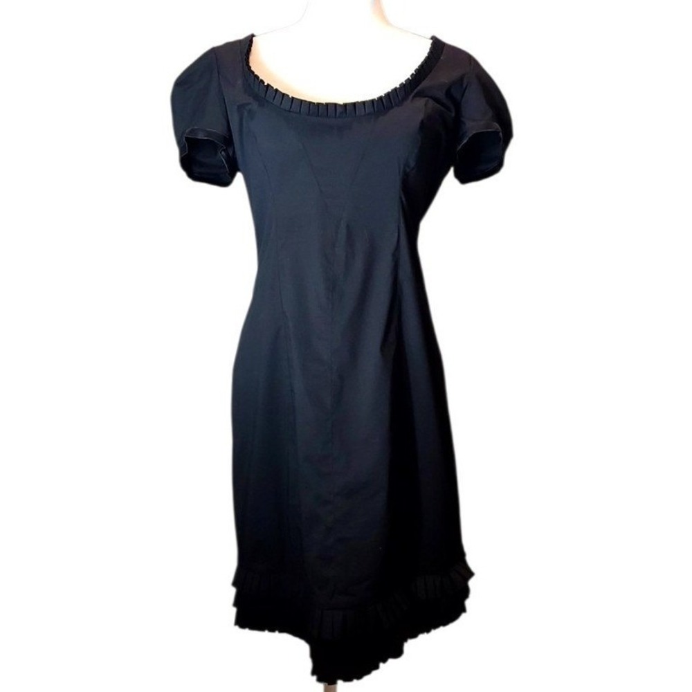 Bebe Fitted Mini Puff Sleeve Ruffle Trim Y2K Women's Dress Size L Goth Clubwear